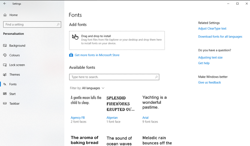 how to change font windows 10