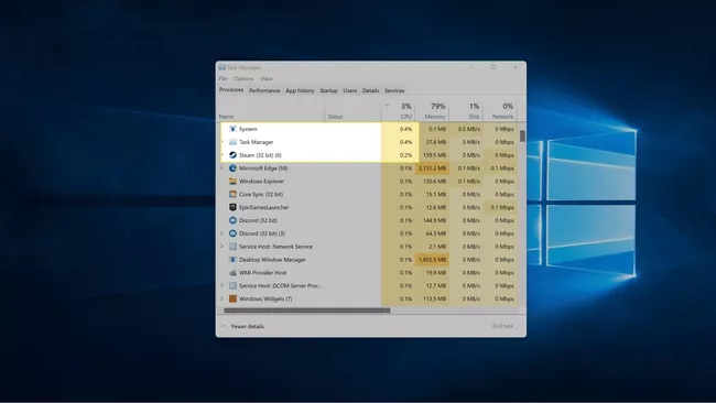 Windows Task Manager sorted by CPU use.