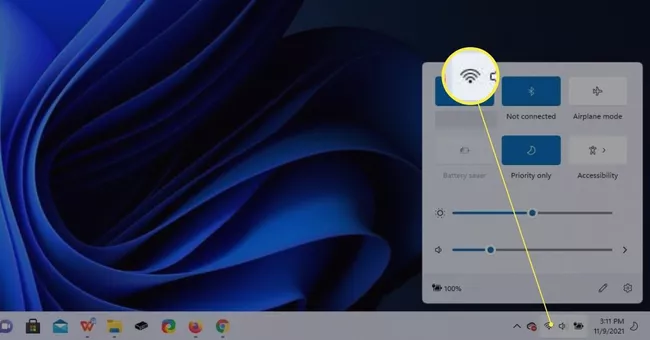 Wi-Fi icon to open Quick Menu in Windows 11