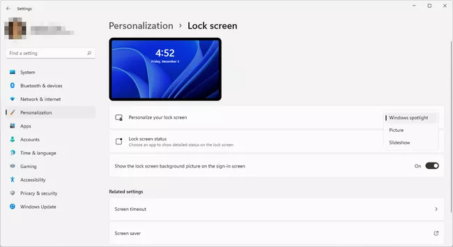 Lock screen background settings 