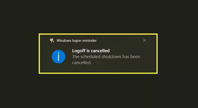 The Logoff is cancelled warning window.