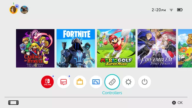 Controllers highlighted on Nintendo Switch.