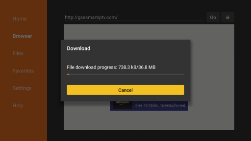 Firestick File download progress